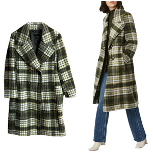 Anthropologie Bernardo Women's Plaid Double Breasted Wool Blend Trench Coat XL